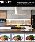 Kitchen illuminated by Ultra Bright 24V White LED Strip 16.4ft 6000K Cool White, CRI 92 Plus, showing food color accuracy.