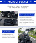 Compact Crawler Mini Skid Steer Loader With Deepened Bucket For Construction Barn Cleaning and Landscaping features detailed tire and hydraulic system close-up