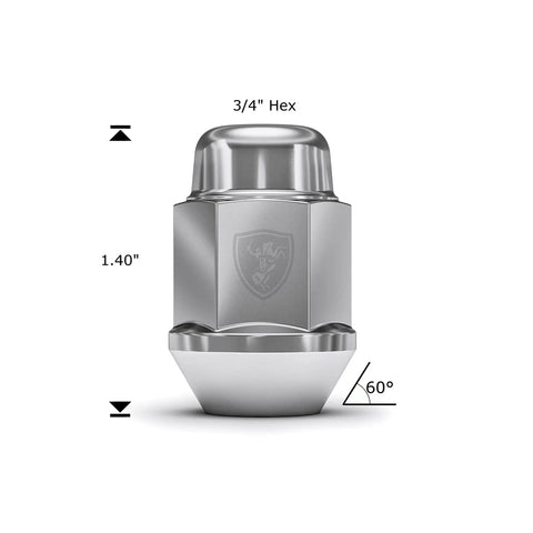 Rugged M12x1.50 Bulge Acorn Lug Nuts For Aftermarket And Factory Wheels, Easy Install, Durable Carbon Steel, 1.40in Tall, 3/4in Hex