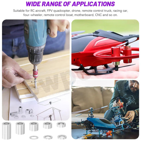 65Pcs M3 Aluminum Spacer Kit With 3.1Mm ID And 6Mm OD Eight Lengths From 0.5 To 10Mm Unthreaded Round Standoffs shown in DIY and robotics use