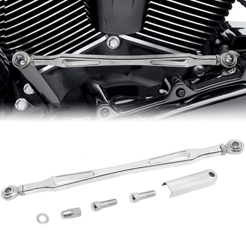 Chrome Gear Shift Linkage Replacement For Harley Softail Dyna Touring Road King Electra Street Glide Tri Glide 1986 And Later Billet Aluminum Build Smooth Shifting Easy Adjustment Slick Chrome Finish on Harley engine