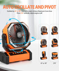 Image showing 20000mAh Rechargeable Camping Fan With Built In Light And Remote, Auto Oscillating Tent Fan showcasing oscillation angles.
