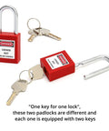 Red Lockout Tagout Safety Padlock Set Two Pack With Four Keys One Employee One Lock One Key Compliance Non Conductive Thermoplastic Construction Writable Label For Simple Tagout Safety