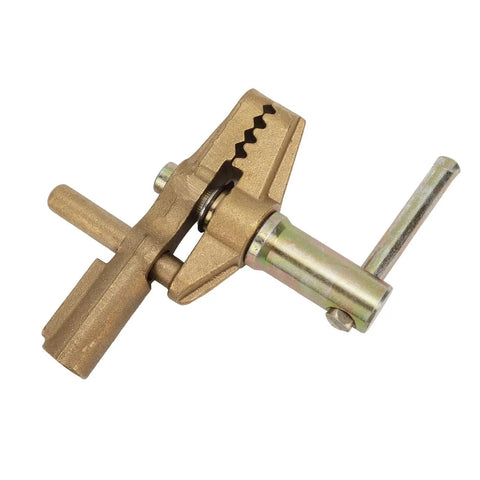 Brass Welding Ground Clamp with Rubber Sleeve, 35mm Opening, 800A Capacity, top view showing the brass material and clamp design.