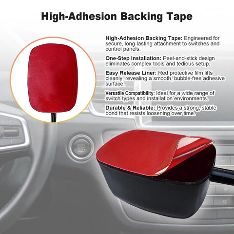 Rocker Switch With Pre Applied Adhesive For 12V DC Cars No Drill Install Quick Stick Mount Easy On Off Control For Fog Lights LED Light Bars And Auxiliary Lighting Water Drop Shaped Button Includes 50cm Wiring 1 Piece, red adhesive backing tape on switch