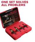 Four Piece HSS Step Drill Bit Set From One Eighth Inch To Five Eighths Inch With Quarter Inch Shank Compact EDC Unibit in red case