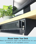 Bulletproof Heavy Duty Vertical Wall Mount Patch Panel Bracket Pack Of Two For 19 Inch Network Gear mounted under desk for easy access.