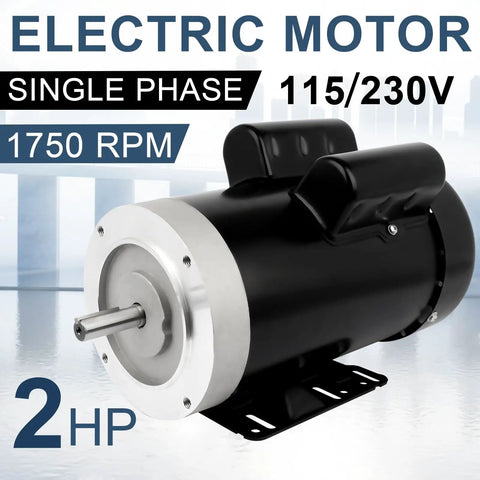 2 HP General Purpose Electric Motor With 1750 RPM Dual Voltage 115 230V Single Phase Five Eighth Inch Shaft CW CCW TEFC Enclosed