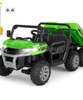 Green 24V Dual Motor 2 Seater Ride On Dump Truck for Big Kids with 6 Wheels, Auto Lifting Bed, and Remote Control