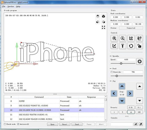 iPhone text engraving interface on 1610 Pro Mini CNC Router Kit 3 Axis Desktop GRBL Control DIY Engraver for beginners and hobbyists.