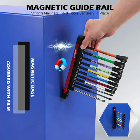 Extra Long Magnetic Nut Driver Set Dope Eleven Piece SAE One Quarter To Nine Sixteenth Inch Kit With Six Inch Nut Drivers PH Two Impact Bits Telescoping Magnetic Pickup Tool Magnetic Storage Rail One Quarter Inch Hex Shank S2 Steel For Automotive And