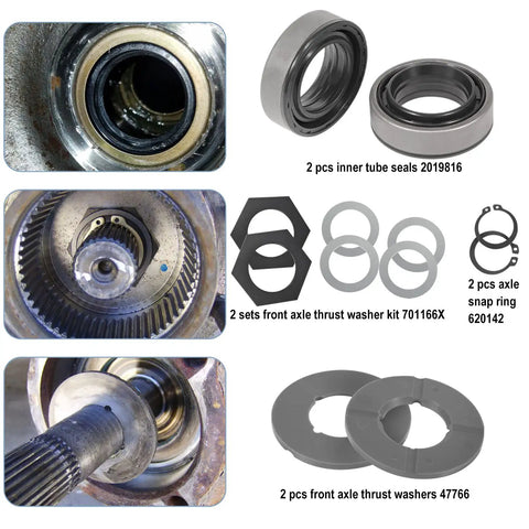 Ford Super Duty Front Axle Seals Kit with outer dust seal, inner tube seal, needle bearing, snap ring, thrust washer for Dana 50 60