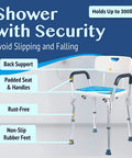 Heavy Duty Shower Chair With Backrest For Bathtub Non Slip Bath Seat For Seniors And Disabled Adjustable Grippy Feet Support Bench