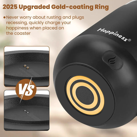 Close-up of the 2025 upgraded gold-coating ring on Top Shelf Self Heating Coffee Mug with precise temperature control.