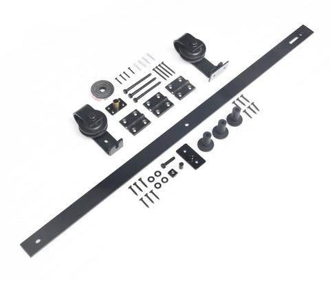 Bi Folding Barn Door Hardware Kit For Two Doors With Black Top Mount Rollers Interior Use Rails Fit Per Panel 18 Inches