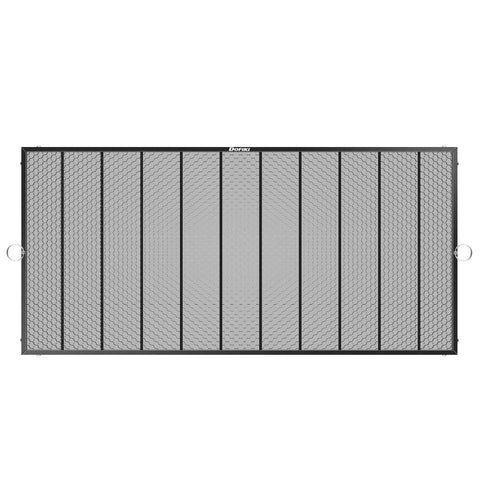 Front view of Dofiki steel honeycomb laser bed for P3 laser cutter; silver metal with hexagonal grid and side handles.