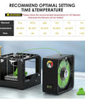 3D Printer Filament Dryer Box with fan connected to a 3D printer, showing adjustable temperature and humidity control settings.