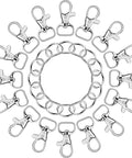 Top Shelf Badass Heavy Duty Zinc Alloy 120 Piece Keychain Clip Hooks And D Rings Set Featuring Swivel Snap Fasteners arranged in circular display