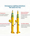 Emergency lighting solutions with tall yellow poles for rapid deployment and rescue operations, showcasing durable design.