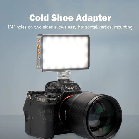 On Camera RGB LED Light With 6000mAh Battery, App Control Via Bluetooth, All Metal Portable Video Lighting Panel For Filming And Photo Shoots, Retro 08X, 8 Hour Battery Life At 50 Percent Brightness mounted on camera