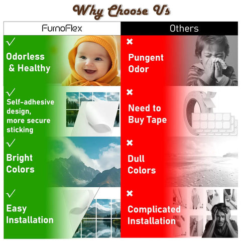 Comparison chart highlighting benefits of Decorative Acoustic Wall Panels With Heavy Duty Adhesive Peel And Stick Sound Proof Foam Tiles.