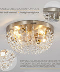 Cool Low Profile Boho Ceiling Fan With Light And Remote Control, Crystal Cage Design, stainless steel top view