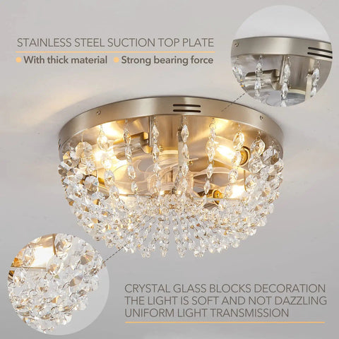 Cool Low Profile Boho Ceiling Fan With Light And Remote Control, Crystal Cage Design, stainless steel top view