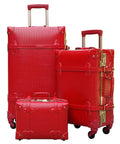 Vintage Inspired 3-Piece Luggage Set With Hardside Red Crocodile-Embossed Finish Lightweight Spinner Suitcases