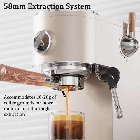 Straight Up Home Barista Dream Machine Featuring A Dual Boiler System Hella Smooth Steam Wand 58 Millimeter Portafilter with extraction.