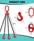 Front view of SENKEYFE 3-Ton four-leg chain sling with red hooks, 5 ft long, 1/4 in alloy steel