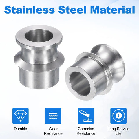 Eight Piece High Misalignment Spacers Three Quarters To One Half Inch Standard Ball Width Stainless Steel Rod End Spacers For Automotive DIY Projects Heavy Duty Wear Resistant, stainless steel