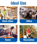 First aid kit infographic with Ideal Use panels: Work Sites, Office, Home, Recreation
