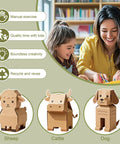 Mother and daughter crafting with corrugated cardboard animal figures, featuring sheep, cattle, and dog for creative projects
