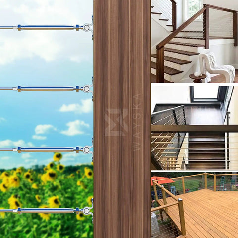 12 Pairs Marine Grade T316 Stainless Steel Cable Railing Kit For Three Sixteenths Inch Wire Rope With Swage Toggle Turnbuckles