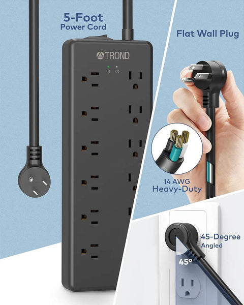 Power Strip Surge Protector With 12 Widely Spaced AC Outlets And 4 USB Ports 5ft Heavy Duty Mountable Extension Cord 4000J