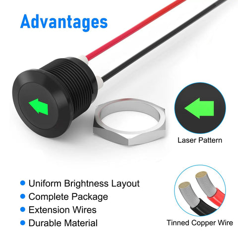 Two Pack 12V Green LED Indicator Lights For Cars And Trucks Waterproof Signal Lamps With Half Inch Panel Cutout