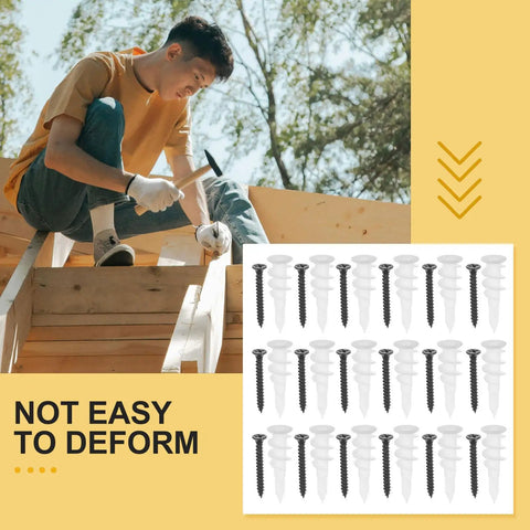 Heavy Duty Wall Anchors Kit With Stainless Steel Expansion Screws 100 Sets Large Thread For Thick Drywall Black Plastic Housings Tough As Nails Built To Last Easy To Install For Mounting Light Fixtures, 100-set anchors and screws