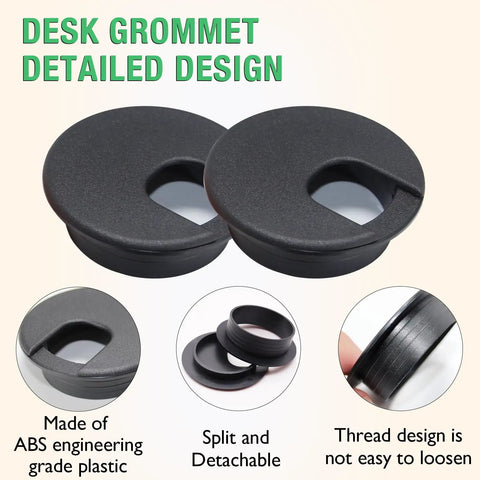 2 Pack Desk Grommet Hole Covers 1.38 Inch For Easy Desk Cable Management, White ABS Plastic Grommets, U Shape Hole Insert detailed design