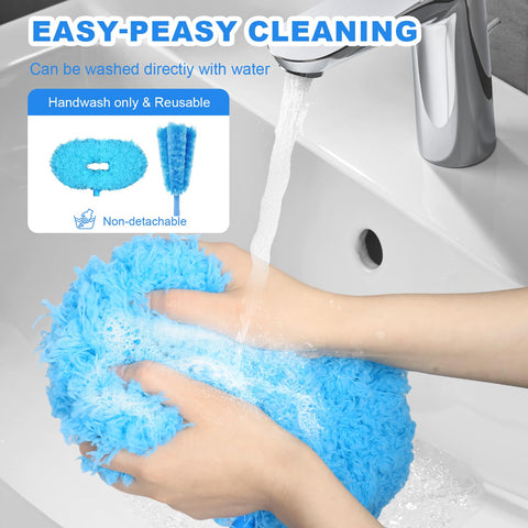 Ceiling Fan Cleaner Duster With Adjustable Extension Pole And Interchangeable Head being washed in a sink, blue head in focus.