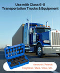 Beefed-Up Heavy Duty Yoke Puller Kit For Class 6-8 Trucks And Equipment with blue Kenworth truck in the background.