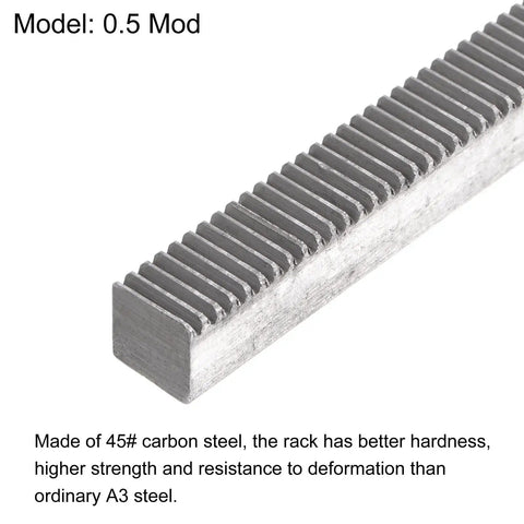 0.5 Mod 8mm By 8mm 500mm carbon steel gear rack for motor pinion gear, made from 45 carbon steel, showing teeth detail