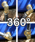 Garden Hose Swivel Elbow Connector 90 Degree Brass Fittings No Kink Protector Easy Install Pro Grade Three Quarter Inch GHT Internal To External Threads Heavy Duty Hose Fitting Kit With Washers Sealing Rings And Tape installed on hose