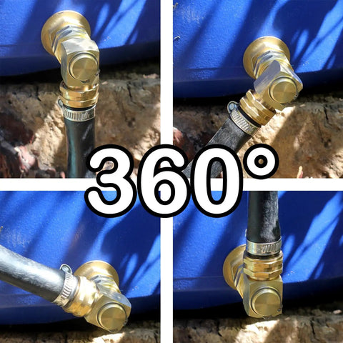 Garden Hose Swivel Elbow Connector 90 Degree Brass Fittings No Kink Protector Easy Install Pro Grade Three Quarter Inch GHT Internal To External Threads Heavy Duty Hose Fitting Kit With Washers Sealing Rings And Tape installed on hose