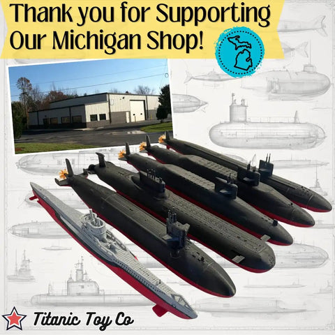 Six 12-Inch Submarine Model Set For Desk Display And Collectors Alike Featuring U-Boat, Sturgeon, Typhoon, Benjamin Franklin, Lafayette, And Los Angeles-Class Replicas For Naval Enthusiasts displayed on a desk.