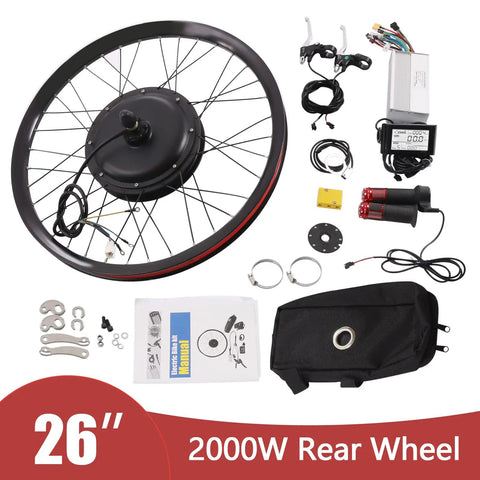 Rear Hub Electric Bike Conversion Kit For 26 Inch Wheel 72V 2000W Motor LCD Display CCS 9 Speeds Fully Adjustable High Torque