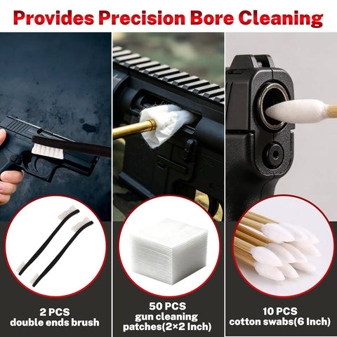 80 Piece Gun Cleaning Kit For Handguns Rifles Calibers.22.357.38 9mm.40.45 With Bronze Bore Brushes Brass Jags CLP Spray Needle Oiler Patches