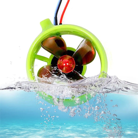 Beefy 312W Underwater Motor For RC Boats And Submarines, 12V-24V brushless motor with green casing above water splash.