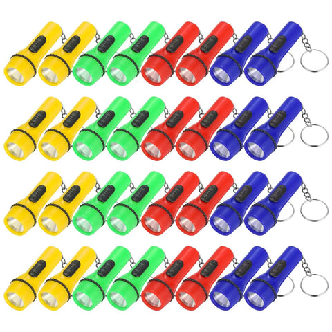 48 Piece Mini LED Flashlight Keychain Set With Assorted Colors, Portable EDC Torch for Hiking, Camping, shown in 4 colors
