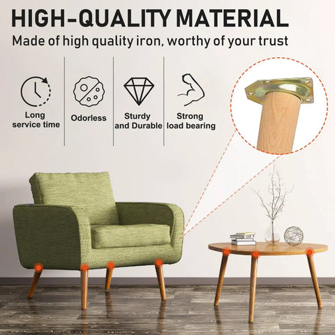 Heavy Duty Furniture Leg Mounting Plates 12 Degree Angled Table Hardware Rock Solid Steel Brackets Rust Resistant T Bracket Kit 4 Pack on a green sofa.
