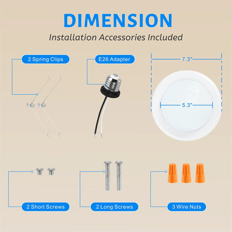 Dimensions and accessories for Ten Pack 6 Inch LED Disk Lights Dimmable Flush Mount Downlights 16.5W 1000 Lumens 5000K
